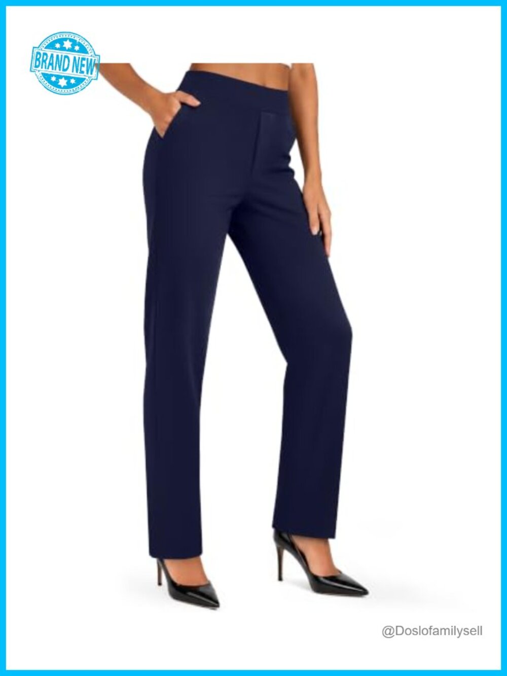 Womens Straight Leg Dress Pants High Rise Pull On Pockets Business Casual